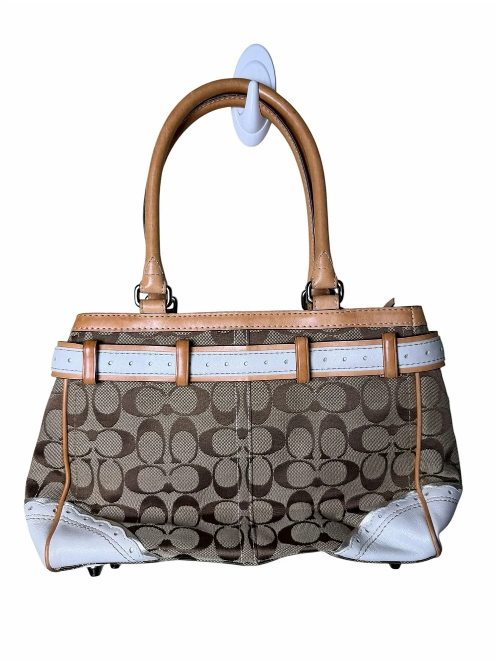 Coach Signature Hampton Buckle Belted Satchel Y2K Blue Leather Jacquard Bag